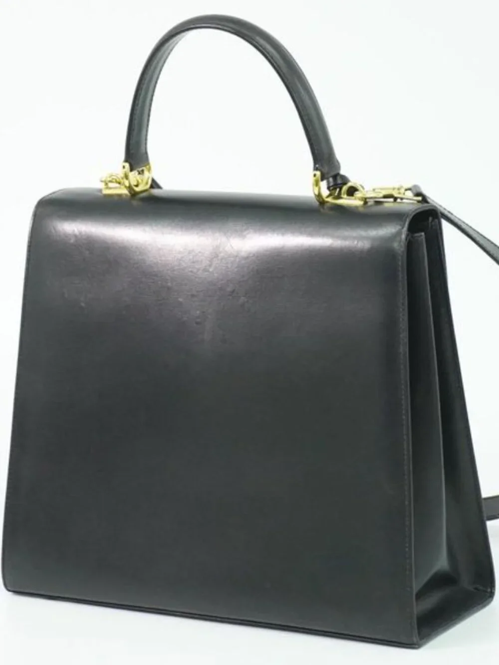 ★SOLD★ Gucci Lock 2-Way Shoulder Bag Leather Black Outside - Picture 2 of 9